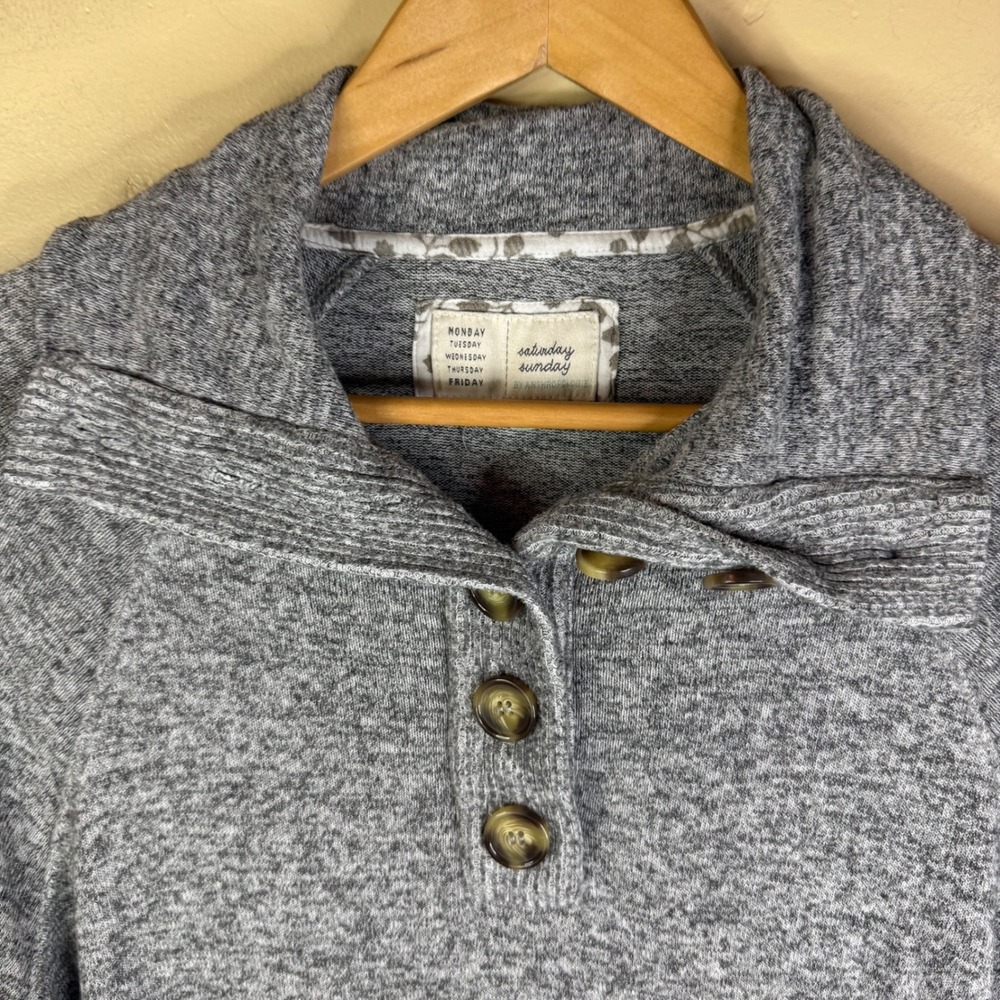Saturday Sunday‎ Anthro Gray Marled Knit Shawl Collar Button Pullover Sweater - Picture 2 of 8